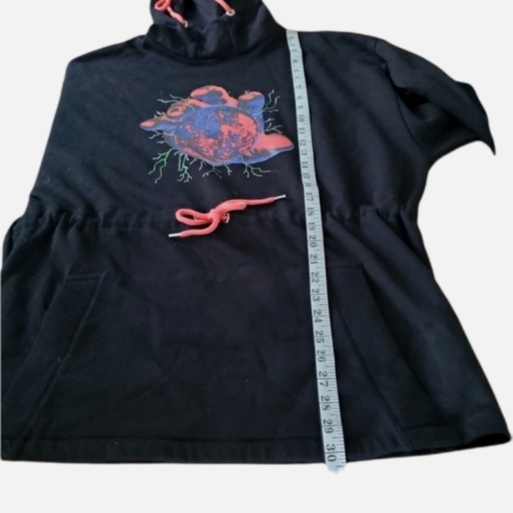 Mens ASOS Design World Print Pullover Hoodie Black Drawcord Sweatshirt Medium - Picture 15 of 15